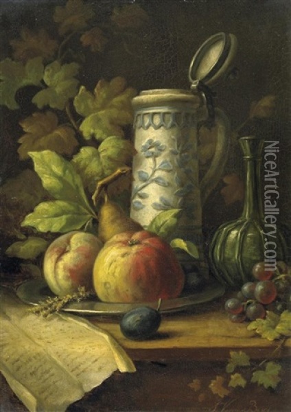 Stilleben. Auf Einem Tisch, Neben Einem Brief, Eine Schale Mit Obst Sowie Ein Humpen Oil Painting - Sebastiaan Theodorus Voorn-Boers
