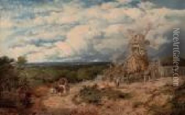Figures Before A Windmill, Near Nottingham Oil Painting - Edmund John Niemann, Snr.