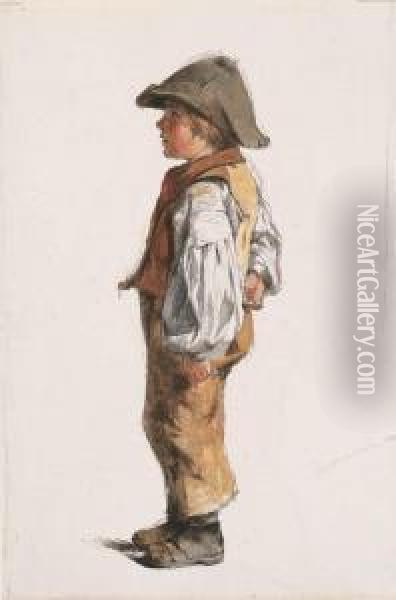 Portrait Of A Boy In A Brown Hat Oil Painting - James Ii Pelham
