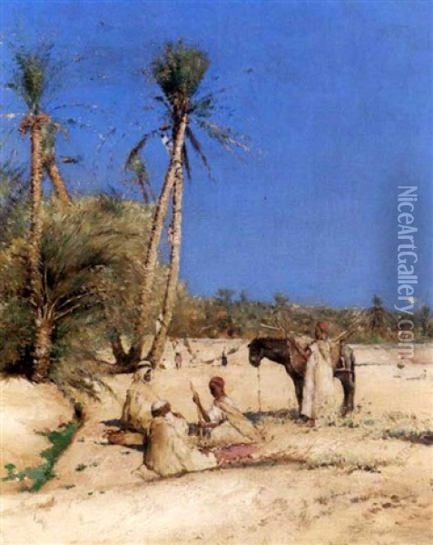 Beduinen In Der Wuste An Einer Oase Oil Painting - Eugene Alexis Girardet