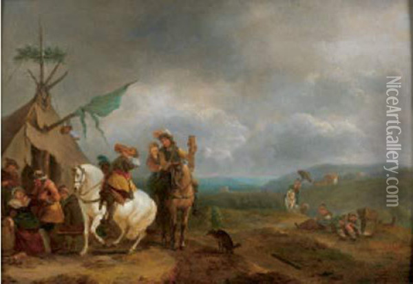 La Halte Des Cavaliers Oil Painting - Carel van Falens or Valens