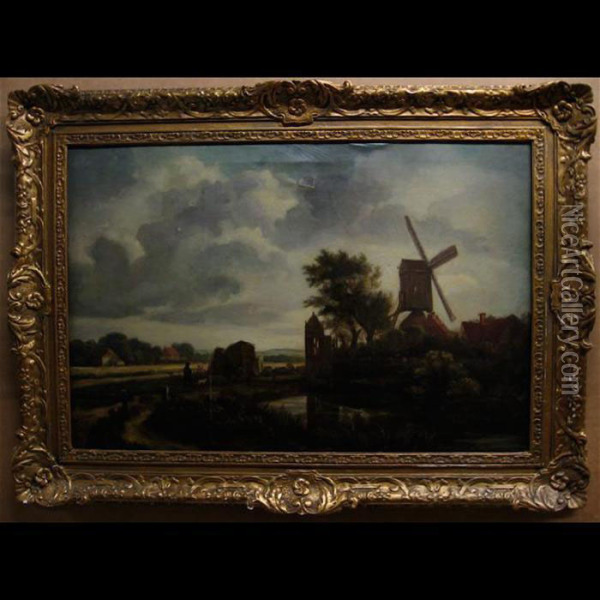 An Evening Landscape Oil Painting - Jacob Van Ruisdael