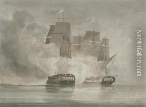 A Drawn Battle Between The French Frigate Arethuse And The British Frigate Amelia Oil Painting - John Christian Schetky