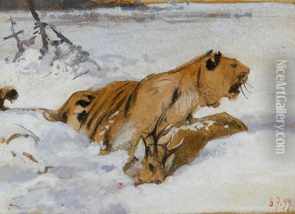 Sibirischer Tiger Mit Beute Oil Painting - Richard Friese