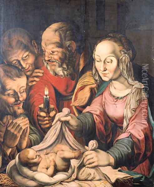 The Adoration of the Shepherds Oil Painting - Hendrick Goltzius