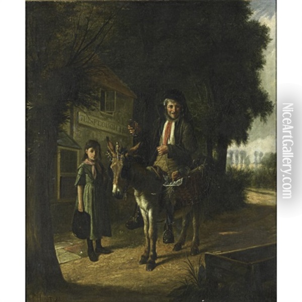 Genre Scene Of A Peddler And His Donkey Oil Painting - Charles Hunt