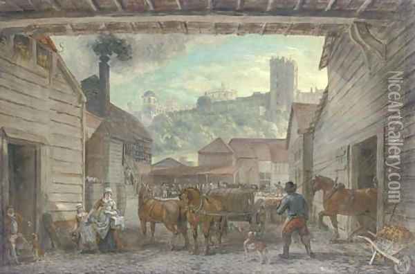 Windsor Castle from Isherwood's Brewhouse, Datchet Lane, Windsor Oil Painting - Paul Sandby