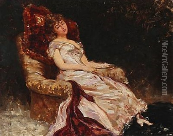 A Young Woman Sitting In A Armchair Oil Painting - Georges Jules Victor Clarin