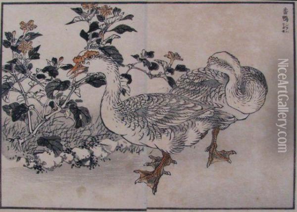 Ducks Oil Painting - Kono Bairei