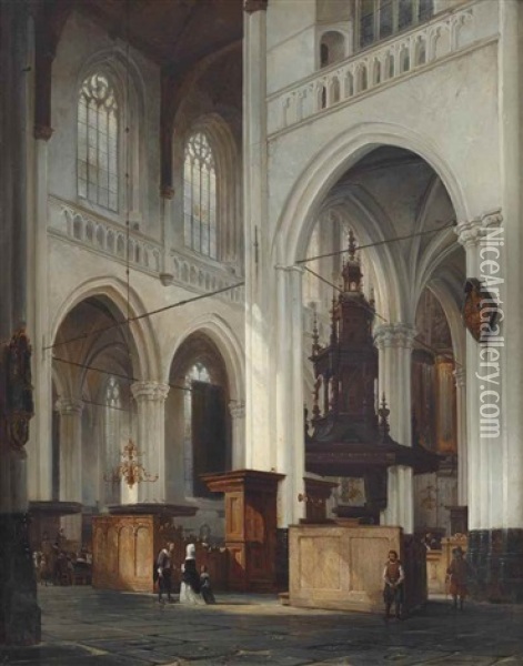 Interior Of The Nieuwe Kerk, Amsterdam Oil Painting - Cornelis Springer