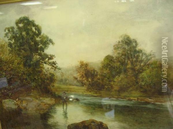 Fishermen At The Streams Edge Oil Painting - Alfred Sinclair