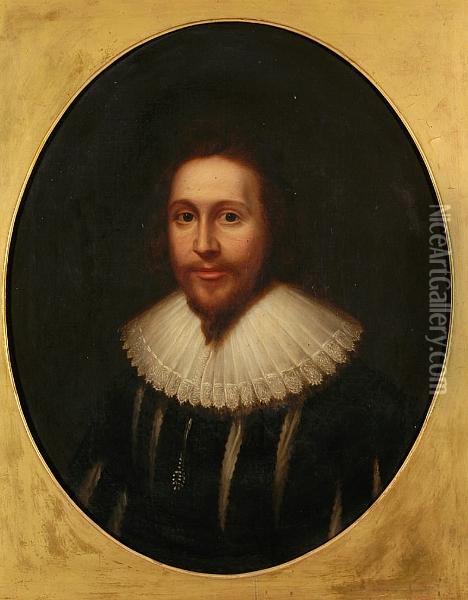 A Portrait Of William Noye, Attorney General In Slashed Doublet With Lace Ruff Oil Painting - Cornelius Jonson
