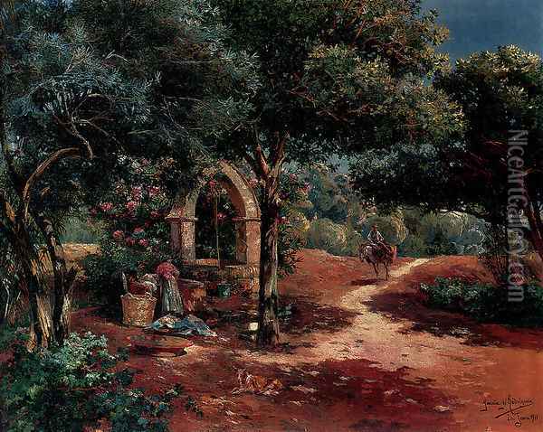 At The Well Oil Painting - Manuel Garcia y Rodriguez