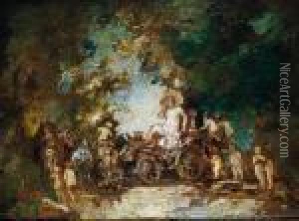 Char Avec Femme Et Enfants Oil Painting - Adolphe Joseph Th. Monticelli