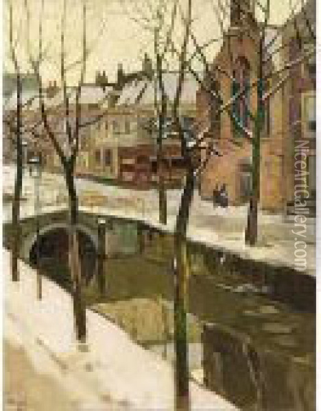 A View Of A Town In Winter Probably Delft Oil Painting - Bernard, Ben Viegers