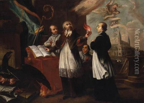 Saint Augustine Of Hippo (?) Receiving The Flaming Heart Oil Painting - Johann Baader