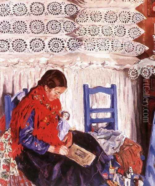 Reading Girl 1926 Oil Painting - Izsak Perlmutter
