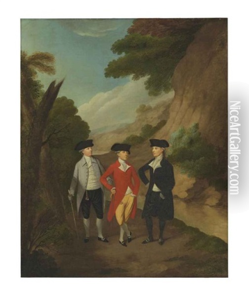 A Group Portrait Traditionally Identified As John Johnson, Mr. Croft And William Bentham Oil Painting - Francis Wheatley
