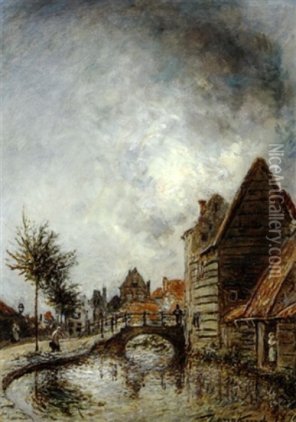 Un Canal Interieur A Dordrecht Oil Painting - Johan Barthold Jongkind