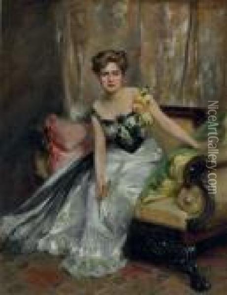 Portrait Of Mrs. Louise Carleton Putnam Oil Painting - Irving Ramsay Wiles