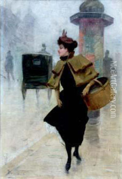 Elegante A Paris Oil Painting - Pierre Bonnaud