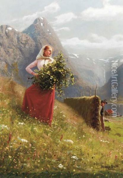 The Flower Gatherer Oil Painting - Hans Dahl