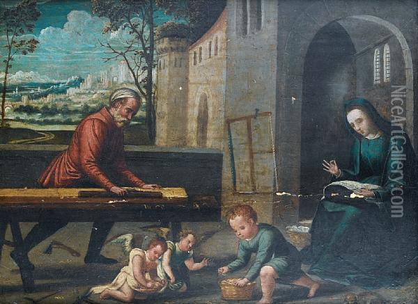 The Holy Family Oil Painting - Giovanni Battista Benvenuto