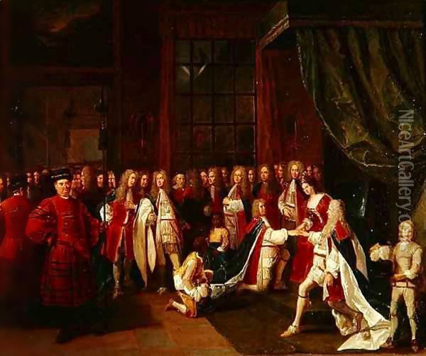 Queen Anne and the Knights of Garter Oil Painting - Pierre Angelis or Angillis