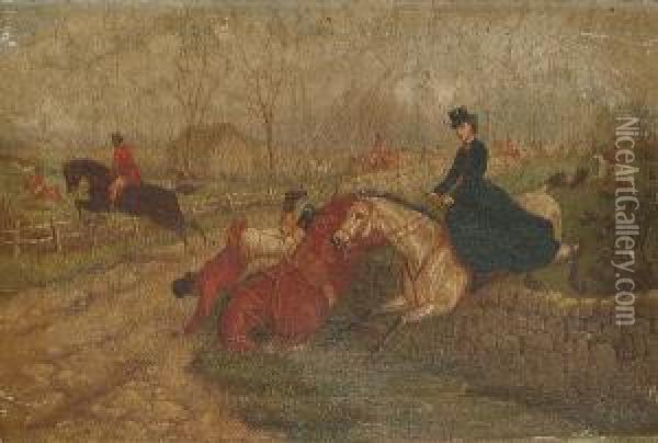 Before The Off; Into The Ditch! Oil Painting - Edward Benjamin Herberte