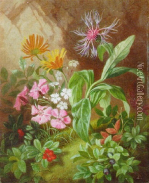 Still Life With Flowers Oil Painting - Josef Schuster