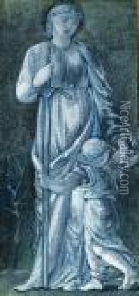 St Barbara; And St Dorothea Oil Painting - Sir Edward Coley Burne-Jones