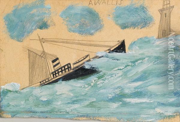 Full Rigged Ship And Light-house Oil Painting - Alfred Wallis