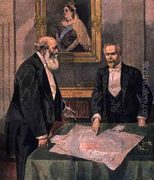 Anglo French Convention signed in London by Paul Cambon 1843-1924 the French Ambassador and Lord Salisbury 1830-1904 the British Prime Minister from Le Petit Journal 9th April 1899 Oil Painting - Tofani, Oswaldo Meaulle, F.L. &