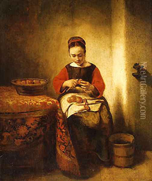 Young Girl Peeling Apples ca 1655 Oil Painting - Nicolaes Maes