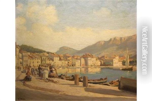 Cassis Harbour Oil Painting - Dermod O'Brien