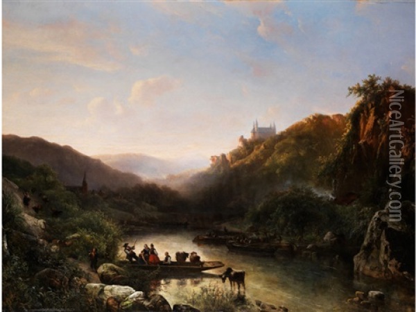 Bergige Flusslandschaft Mit Erhoht Stehender, Vierturmiger Kirche Oil Painting - Abraham Van Der Wayen Pieterszen
