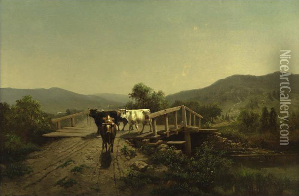 Cattle Crossing The Stream Oil Painting - Otto Sommer