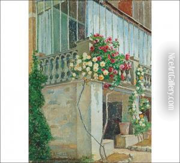 Balcony With Roses Oil Painting - Anna Sahlsten