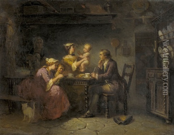Familie Beim Fruhstuck Oil Painting - Jean-Jules Adrien Kunkler