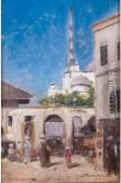 Scene De Marche A Constantinople, Circa 1900 Oil Painting - Tony Binder