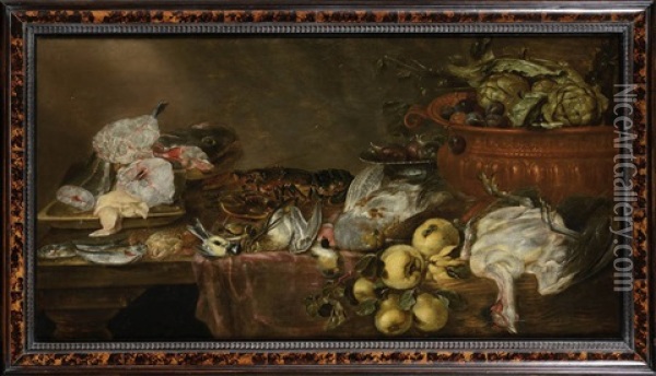 Nature Morte Au Gibier, Aux Fruits, Aux Legumes Et Aux Poissons Oil Painting - Alexander Adriaenssen the Elder