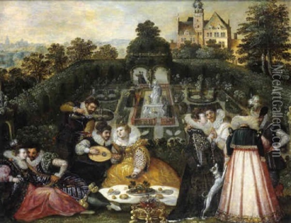 Elegante Gesellschaft Bei Musik Und Erfrischungen In Einem Renaissancegarten Oil Painting - Hendrick van Cleve III