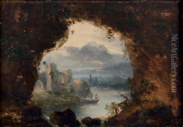 La Barque, Vue De La Grotte Oil Painting - Claude-joseph Vernet