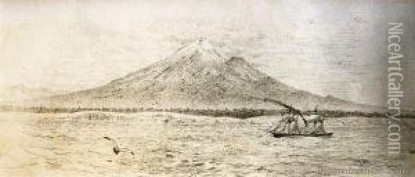 Mt Taranaki From The Sea Oil Painting - Christopher William Richmon