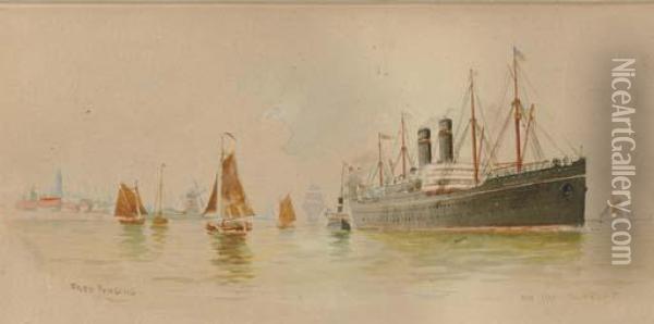 The Red Star Line's S.s. Lapland On The Scheldt Oil Painting - Fred Pansing