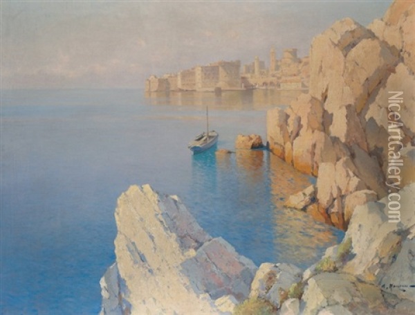 View Of A Harbour, Dubrovnik Oil Painting - Alexei Vasilievitch Hanzen