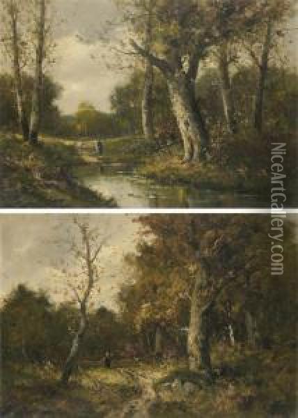 Etang Au Milieu D'un Paysage Forestier Oil Painting - Emile Godchaux