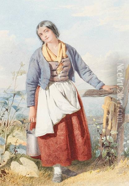 Country Girl At A Stile Oil Painting - John Henry Mole
