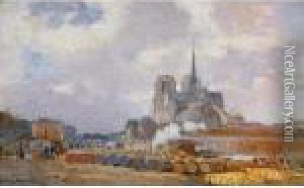 Notre Dame De Paris, Vue De Quai De La Tournelle Oil Painting - Albert Lebourg