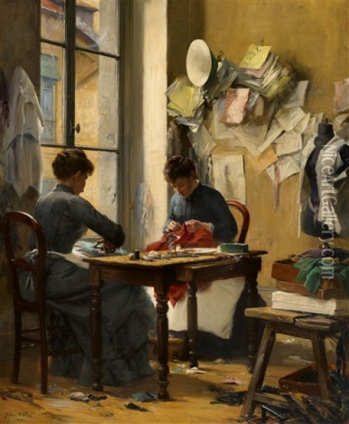 Zwei Schneiderinnen Bei Der Arbeit Oil Painting - Emile Georges (Geo) Weiss